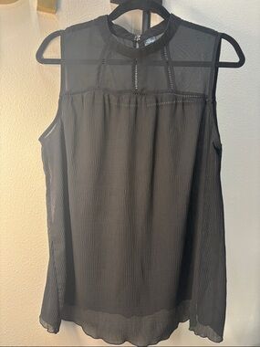 City Streets Black Sleeveless Sheer Yoke Pleated Top